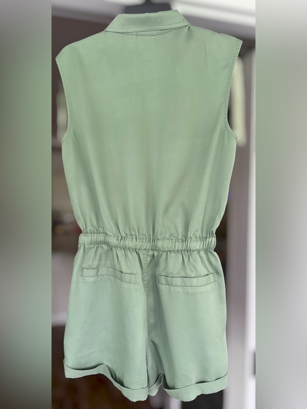 Sage Green Utility Romper| Size 10 |Zip Front |Drawstring Waist - Picture 4 of 12